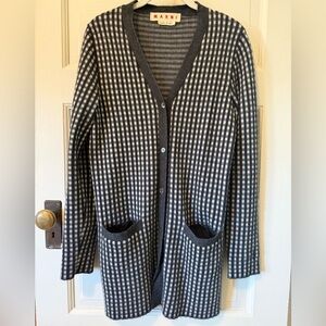 Marni Gray and Black Checked Long Button Cashmere Cardigan